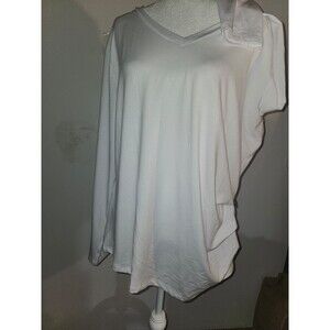 Micticsi White V Neck Long Sleeves Side Ruched Buttoned Tunic Top XXL